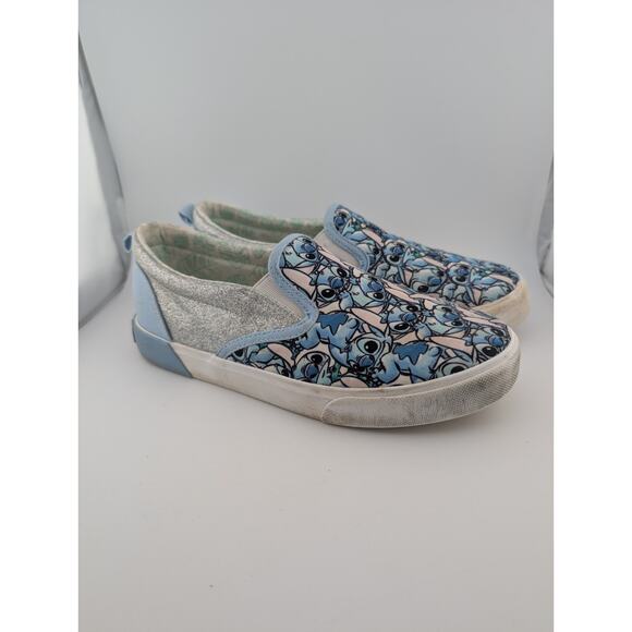 Stitch Girls Size 5 Slip On Canvas Sneakers Lilo And Blue White Shoes Ground Up - Picture 1 of 8